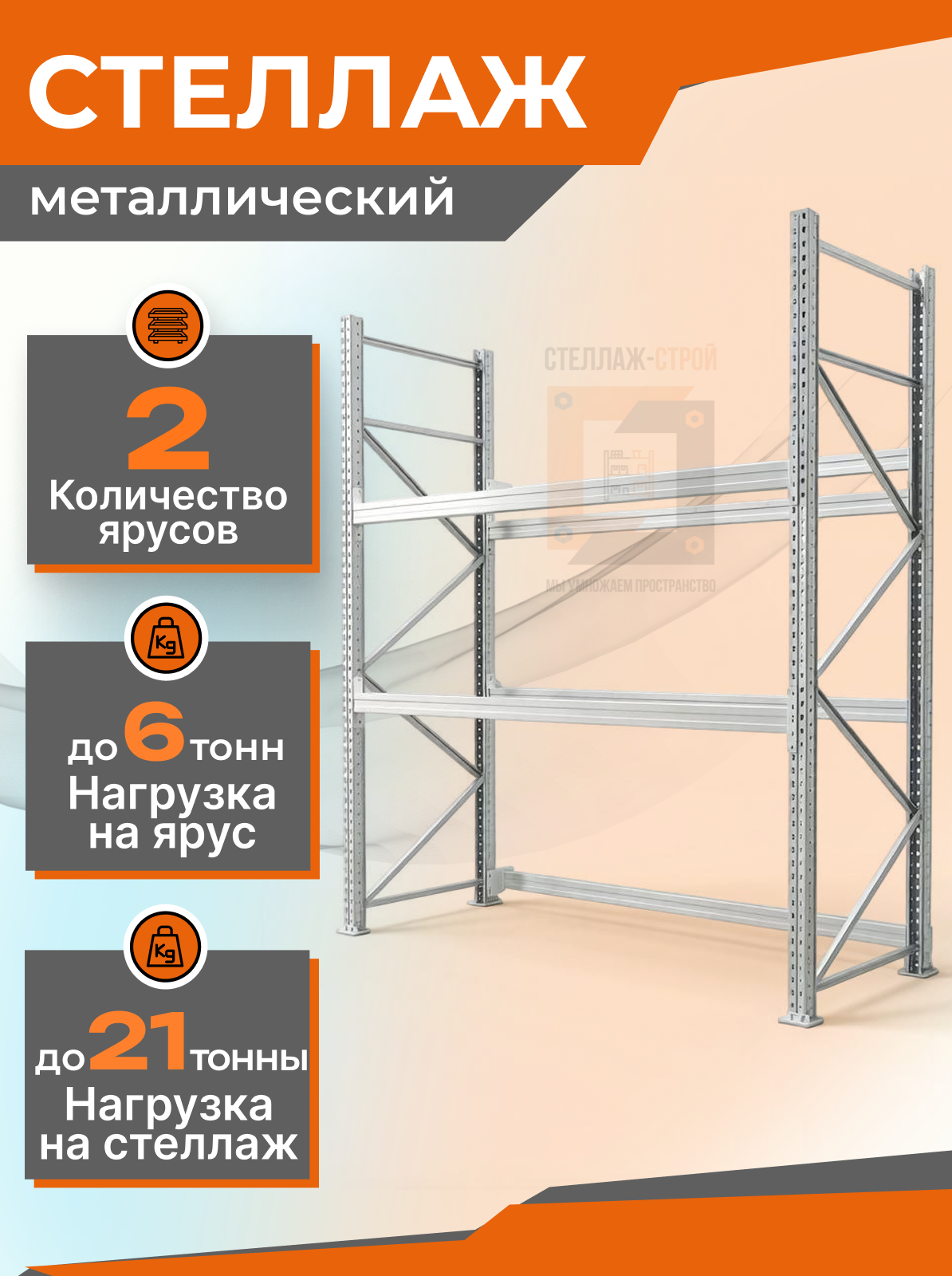 Стеллаж паллетный 2000х1800х1100 2 яруса / 3.6т